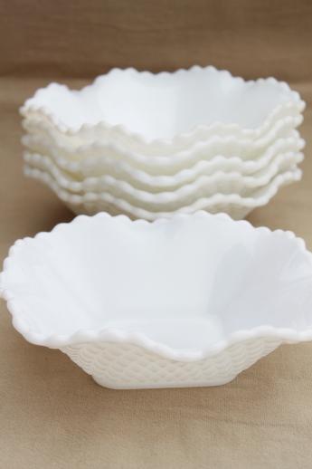 photo of lettuce edged milk glass salad bowls, pure white vintage milk glass dishes #1