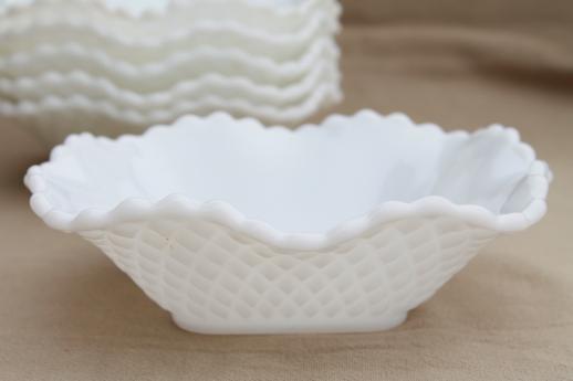 photo of lettuce edged milk glass salad bowls, pure white vintage milk glass dishes #2