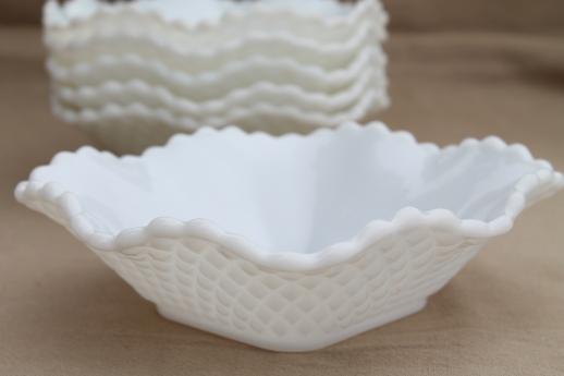 photo of lettuce edged milk glass salad bowls, pure white vintage milk glass dishes #3