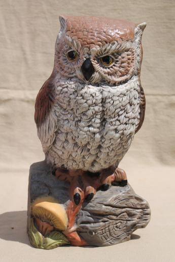 photo of life size ceramic owl, 70s vintage screech owl figurine for rustic woodland decor #1