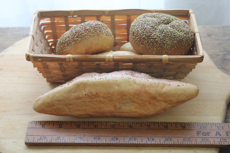 photo of life size faux bread loaves in basket, photo stylist prop, french country farmhouse style decor fake food #5