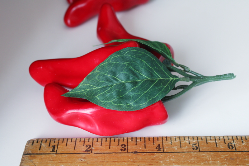 photo of lifelike full size red chilies, faux chili peppers w/ leaves, southwest style kitchen decor photo prop  #2