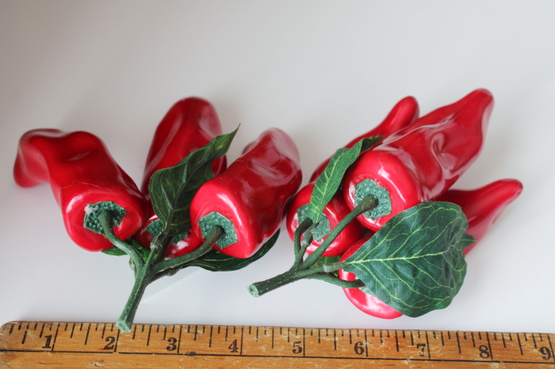 photo of lifelike full size red chilies, faux chili peppers w/ leaves, southwest style kitchen decor photo prop  #3