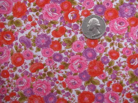 photo of light cotton poplin fabric, 60s vintage sewing material, bright floral #1