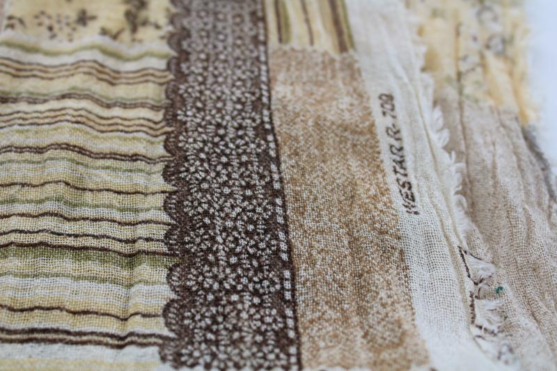 photo of light floaty cotton crinkle gauze fabric w/ retro boho patchwork floral earth tones #3