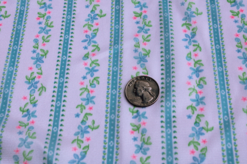 photo of light soft poly tricot fabric, granny style floral stripe print retro 80s vintage #2