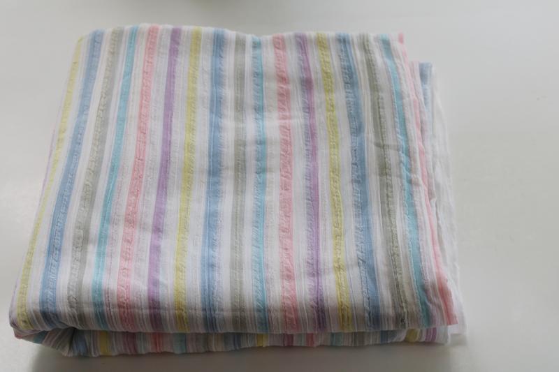 photo of lightweight gauzy cotton fabric w/ pastel stripe, cool breezy material for summer sewing #1