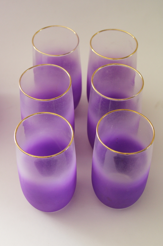 photo of lilac purple vintage Blendo glass cocktail pitcher & highball tumblers, mod drinking glasses set  #4