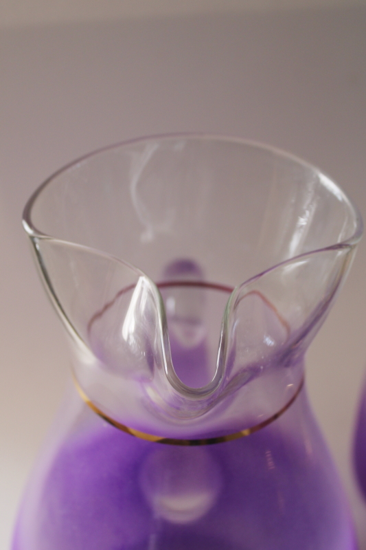 photo of lilac purple vintage Blendo glass cocktail pitcher & highball tumblers, mod drinking glasses set  #6