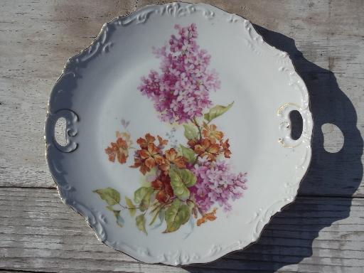 photo of lilacs floral antique china serving plate, early 1900s vintage cake tray #1