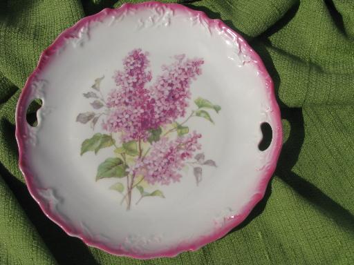 photo of lilacs floral antique vintage china plate or serving tray w/ handles #1