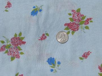 catalog photo of lilacs & flowers, floral on sky blue, vintage print cotton flannel fabric