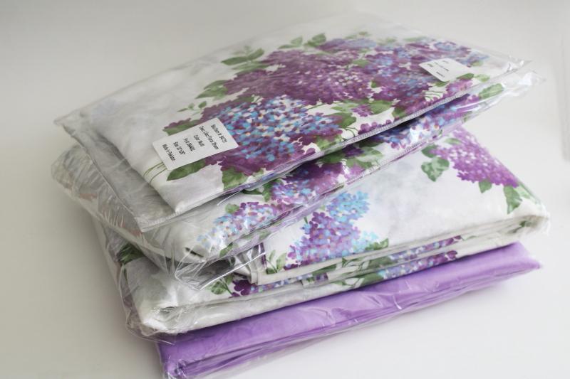 photo of lilacs print cotton pillow shams and curtain panels w/ lavender sheers, vintage granny chic  #2