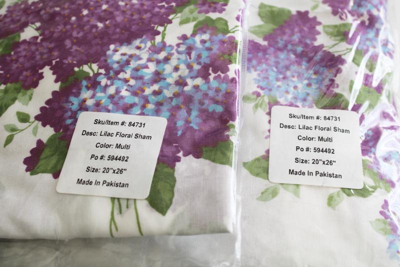 photo of lilacs print cotton pillow shams and curtain panels w/ lavender sheers, vintage granny chic  #8