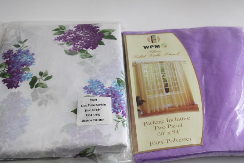 photo of lilacs print cotton pillow shams and curtain panels w/ lavender sheers, vintage granny chic  #9