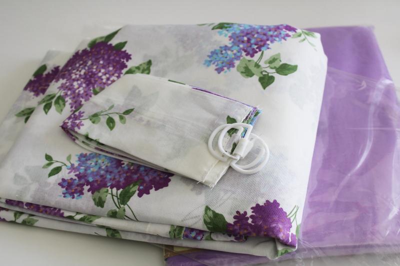 photo of lilacs print cotton pillow shams and curtain panels w/ lavender sheers, vintage granny chic  #10