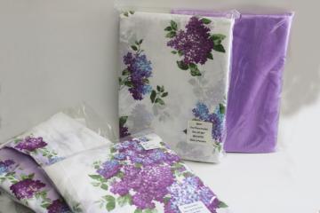 catalog photo of lilacs print cotton pillow shams and curtain panels w/ lavender sheers, vintage granny chic 