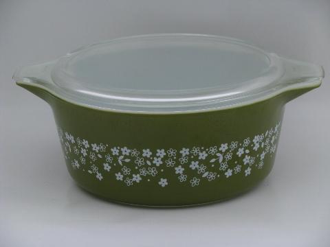 photo of lime green and white crazy daisy spring blossom Pyrex casseroles set #2