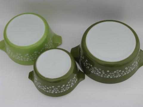 photo of lime green and white crazy daisy spring blossom Pyrex casseroles set #4