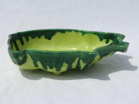 photo of lime green drip vintage California pottery pig shape bowls, relish dishes #4