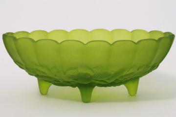 catalog photo of lime green mist satin glass oval bowl, Indiana garland harvest fruit pattern glass