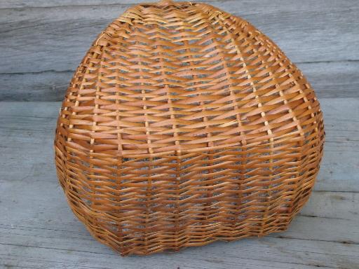 photo of lined rattan or wicker knitting basket, old blue print cotton fabric #4