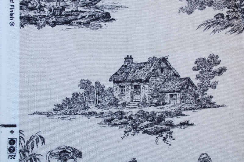 photo of linen weave cotton blend decorator fabric, black toile print on flax french country style #4