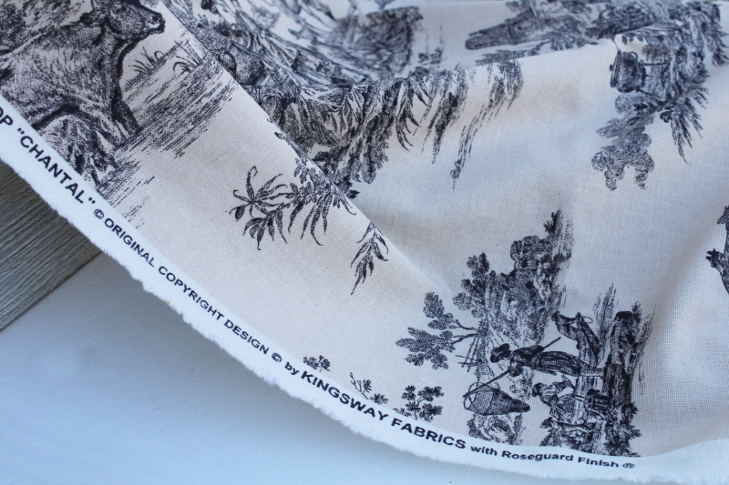 photo of linen weave cotton blend decorator fabric, black toile print on flax french country style #5