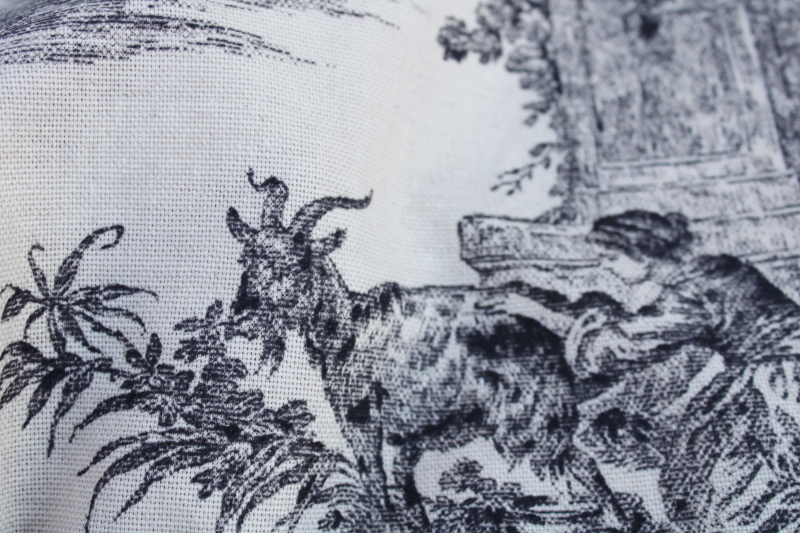 photo of linen weave cotton blend decorator fabric, black toile print on flax french country style #7