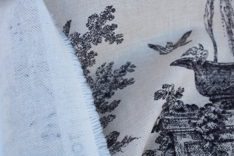 photo of linen weave cotton blend decorator fabric, black toile print on flax french country style #8