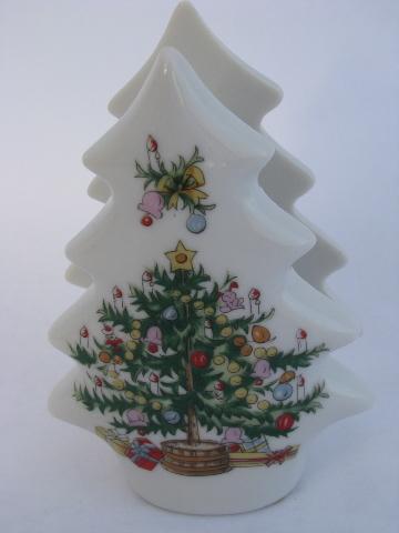 photo of little Christmas tree napkin holder, vintage hand-painted china, Lefton label #2