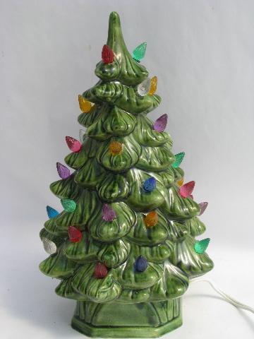 photo of little ceramic table-top Christmas tree, retro vintage light-up tree #1