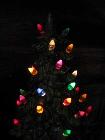 photo of little ceramic table-top Christmas tree, retro vintage light-up tree #2