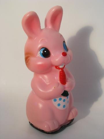 photo of little girl bunny w/ dotted apron, vintage Easter wind up plastic toy #1