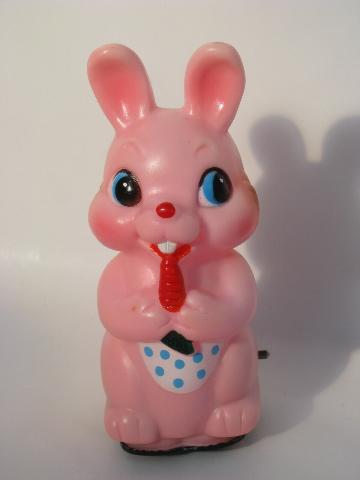 photo of little girl bunny w/ dotted apron, vintage Easter wind up plastic toy #2