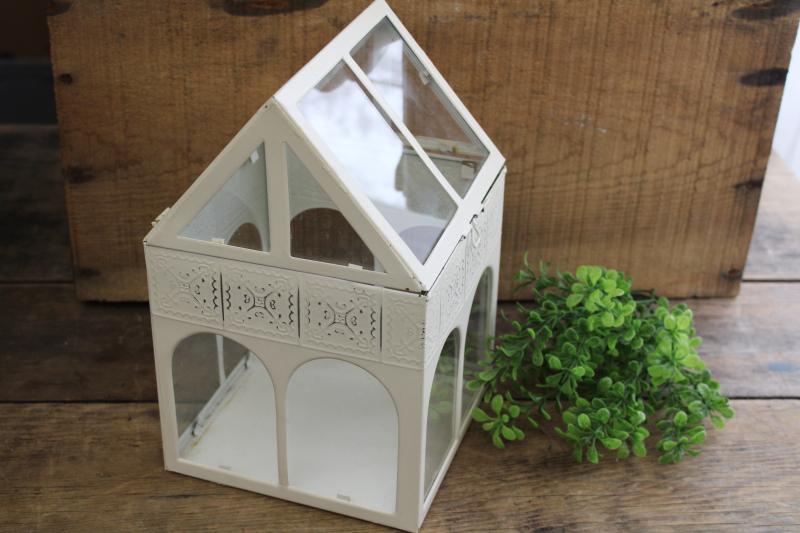 photo of little glass house, shabby chic display cloche greenhouse metal frame w/ hinged roof #2