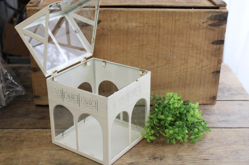 photo of little glass house, shabby chic display cloche greenhouse metal frame w/ hinged roof #3