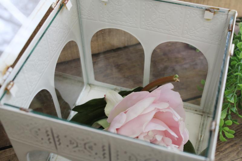 photo of little glass house, shabby chic display cloche greenhouse metal frame w/ hinged roof #4