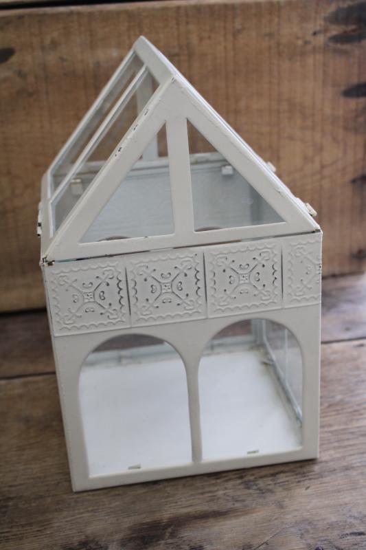 photo of little glass house, shabby chic display cloche greenhouse metal frame w/ hinged roof #8