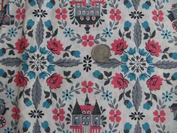 catalog photo of little houses, vintage 1940's-50's cotton print fabric