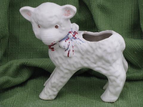 photo of little lamb planter for baby or Easter, vintage USA pottery - McCoy? #1