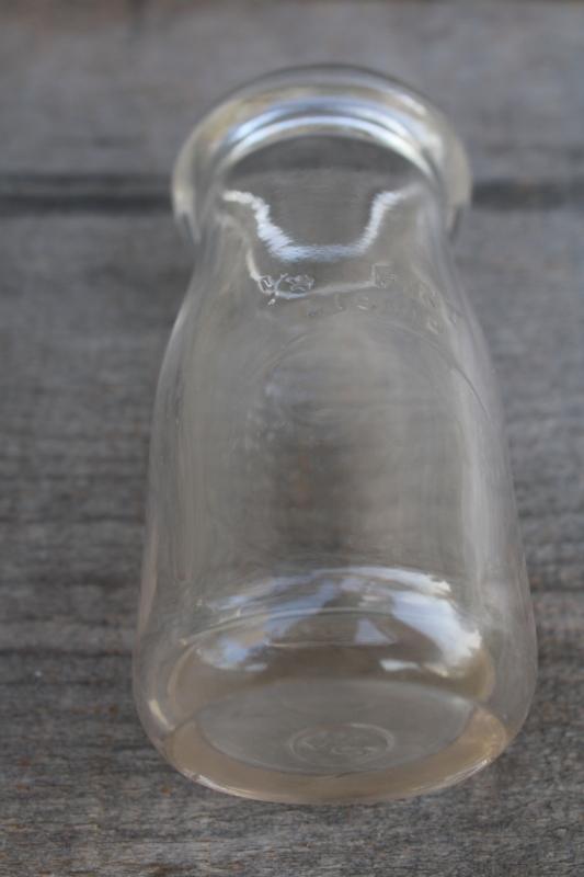 photo of little old glass milk bottle, 1/4 pint size vintage bottle w/ faint pink purple color #2