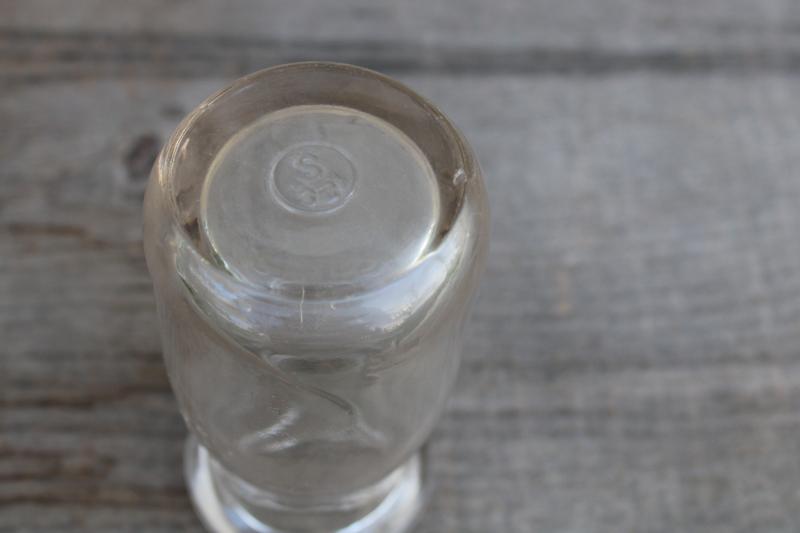 photo of little old glass milk bottle, 1/4 pint size vintage bottle w/ faint pink purple color #3