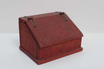 catalog photo of little painted wood desk box shaped like antique desk, primitive vintage doll furniture