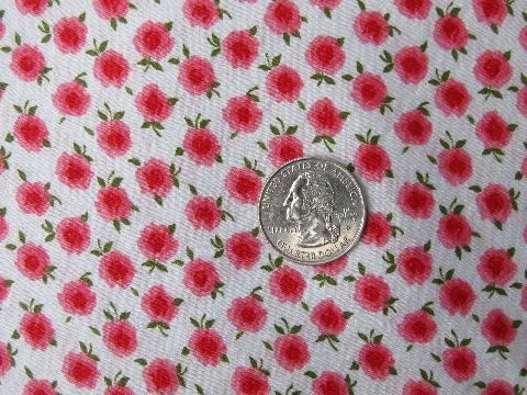 photo of little pink roses floral print cotton sateen fabric, 1950s vintage #1