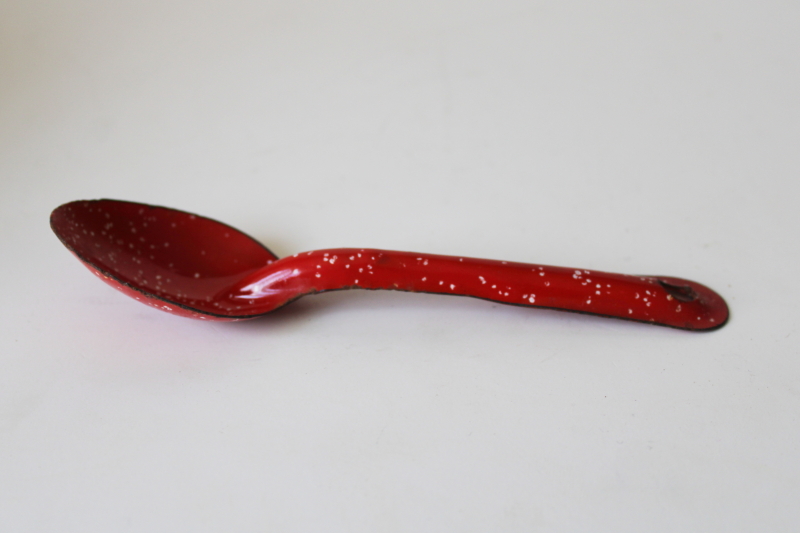 photo of little red & white spatter enamelware spoon, western rustic country kitchen decor  #1