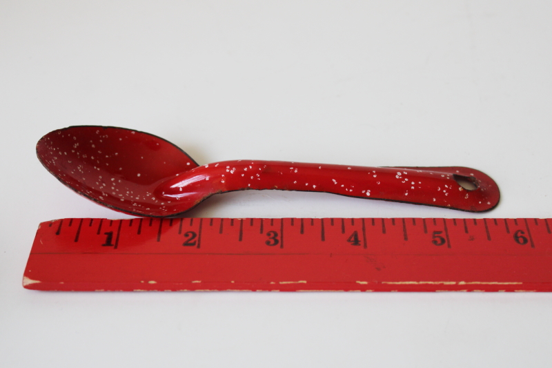 photo of little red & white spatter enamelware spoon, western rustic country kitchen decor  #3
