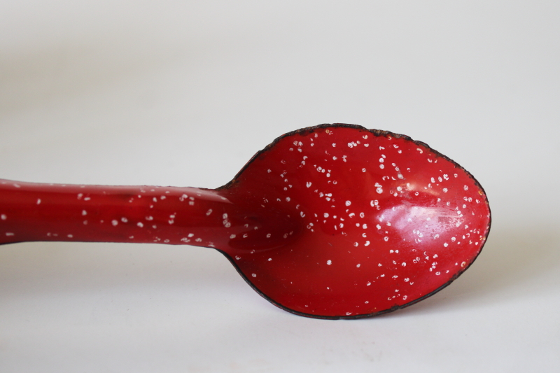 photo of little red & white spatter enamelware spoon, western rustic country kitchen decor  #4