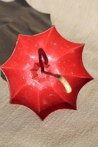 photo of little red umbrella ashtray or catchall dish, painted metal miniature umbrella #3