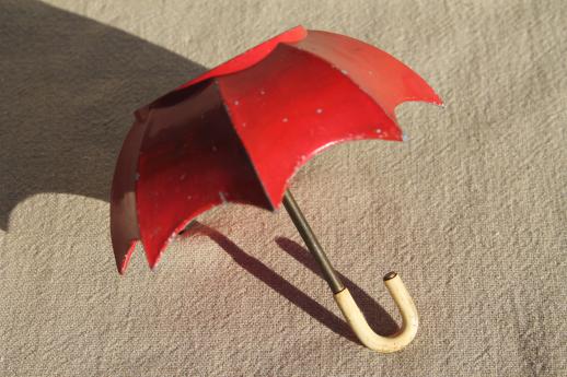 photo of little red umbrella ashtray or catchall dish, painted metal miniature umbrella #5